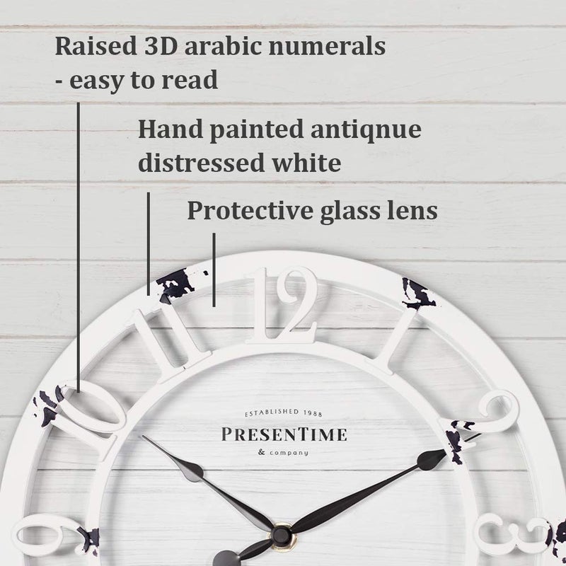 Presentime & Co 10" Farmhouse Series Wall Clock, Shiplap Style, Raised 3D Arabic Numeral, Antique Distressed White - Image 2